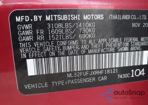 2024 Mitsubishi Mirage G4 Black Edition/Es/Le из США, поврежденный, VIN ML32FUFJXRHF18121